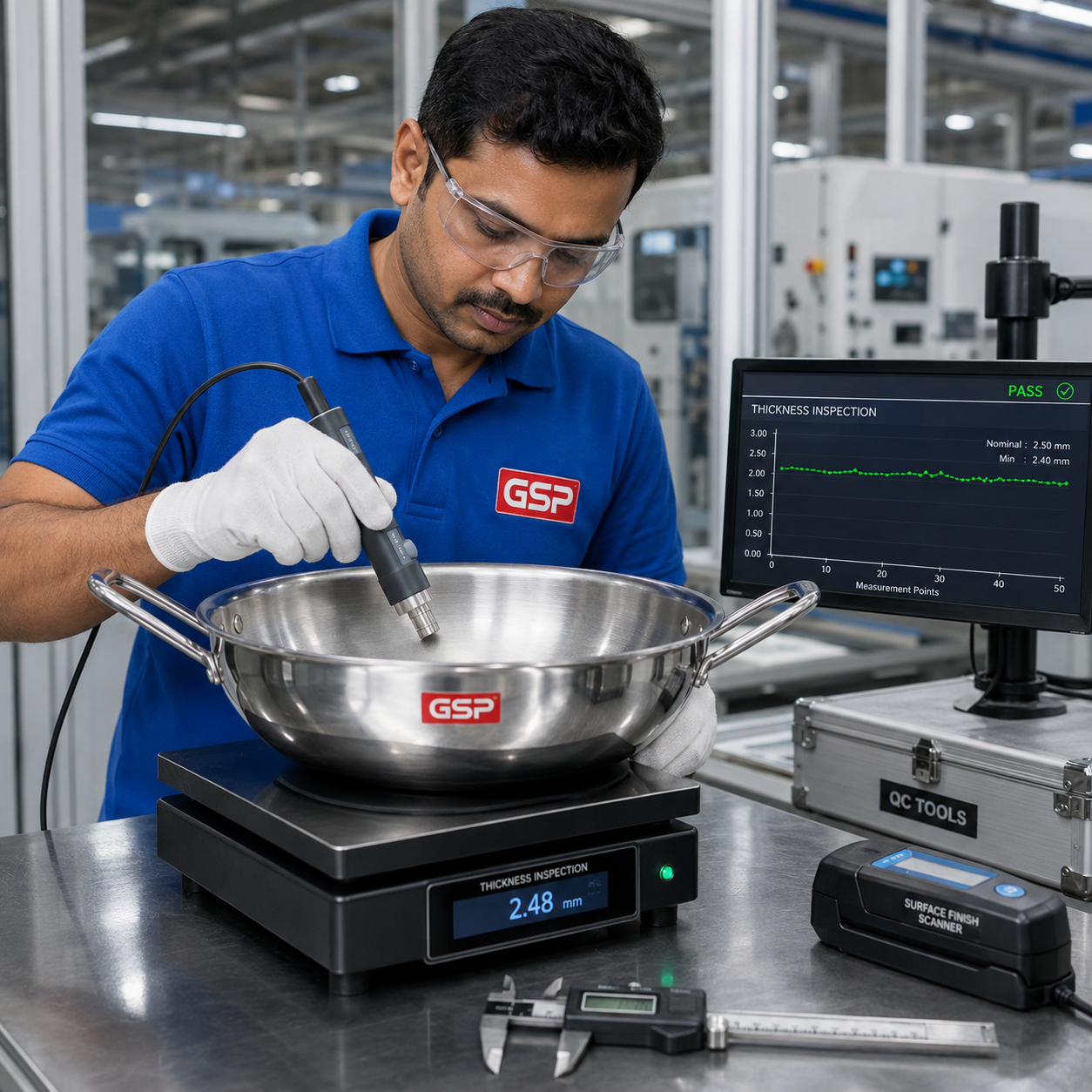 Quality control inspection at GSP Cookware